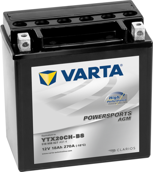 VARTA AGM MC Batteri 12V 18AH 270CCA (150x87x161mm) +venstre YTX20CH-BS