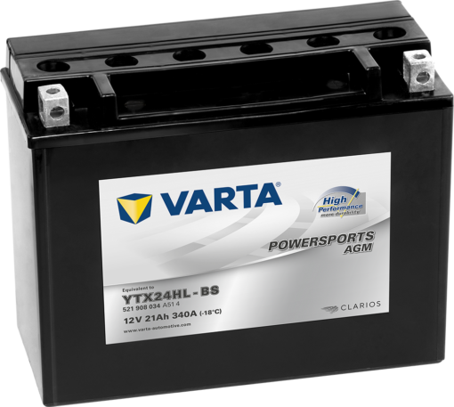 VARTA AGM MC Batteri 12V 21AH 340CCA (206x91x167mm) +høyre YTX24HL-BS