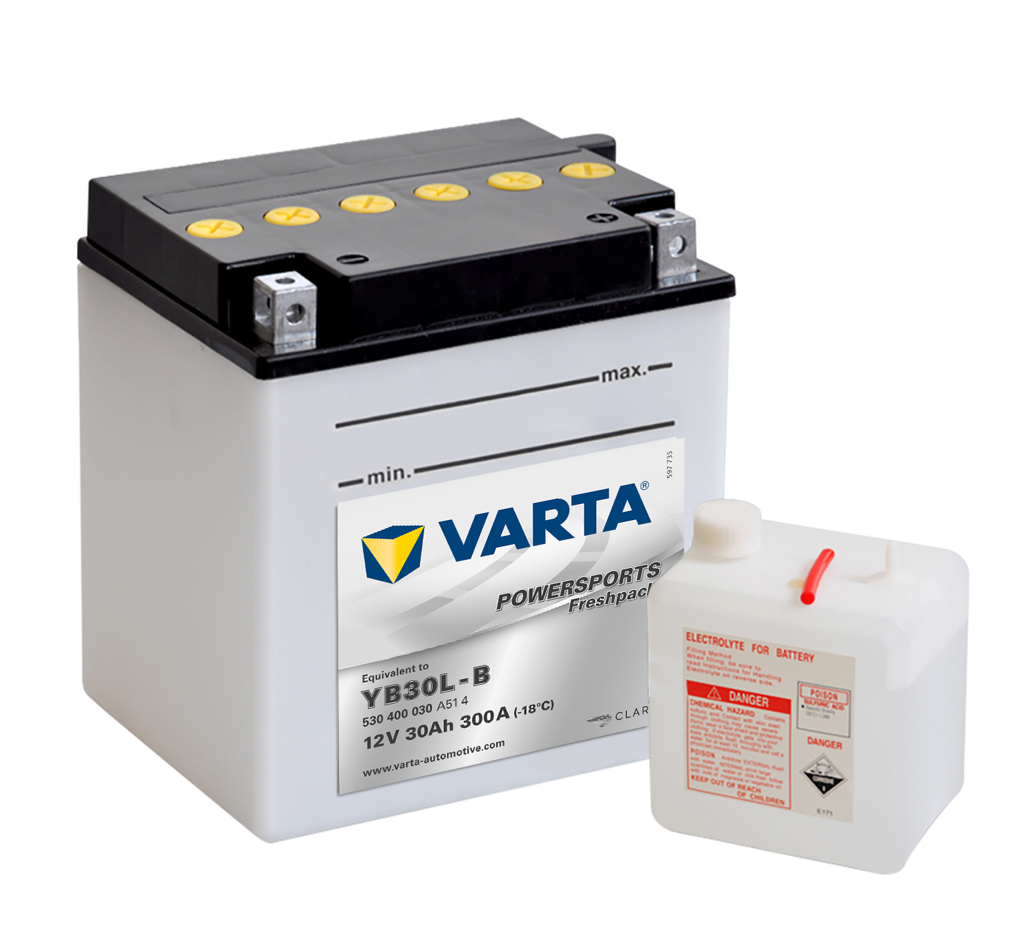 VARTA MC Batteri 12V 30AH 300CCA (168x132x176mm) + høyre YB30L-B