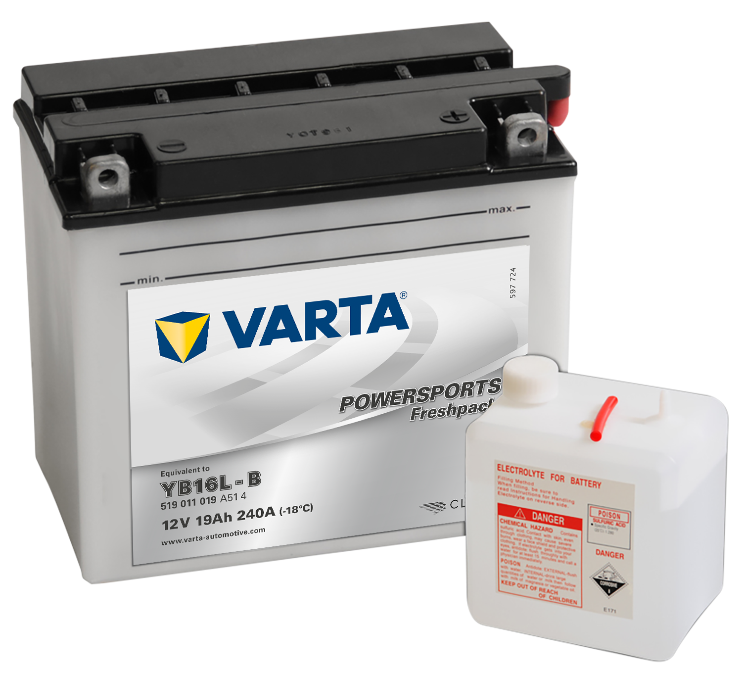 VARTA MC Batteri 12V 19AH 240CCA (176x101x156mm) +høyre YB16L-B