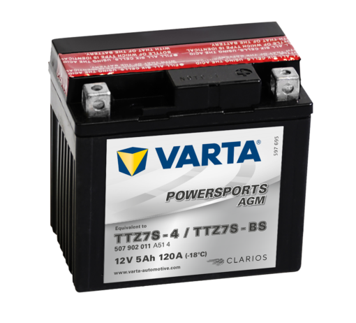 VARTA AGM MC Batteri 12V 5AH 120CCA (113x70x105mm) +høyre TTZ7S-BS (507902)