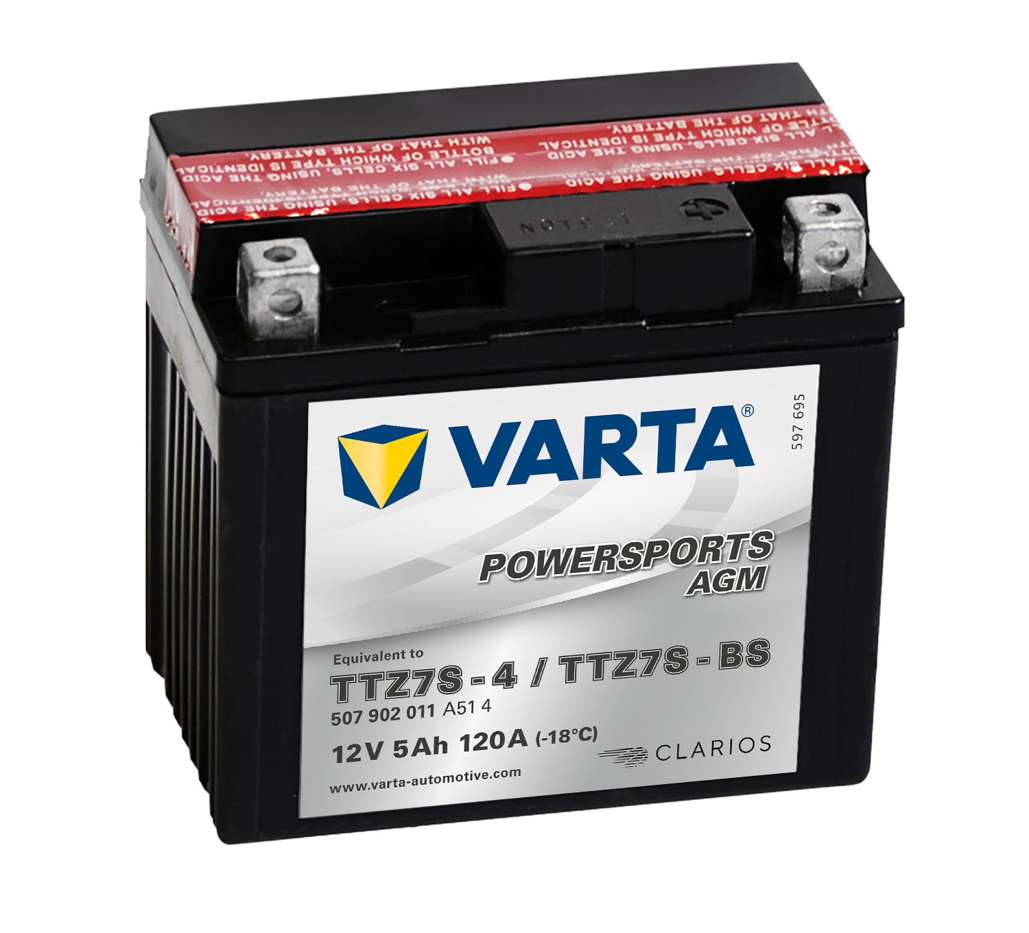 VARTA AGM MC Batteri 12V 5AH 120CCA (113x70x105mm) +høyre TTZ7S-BS (507902)