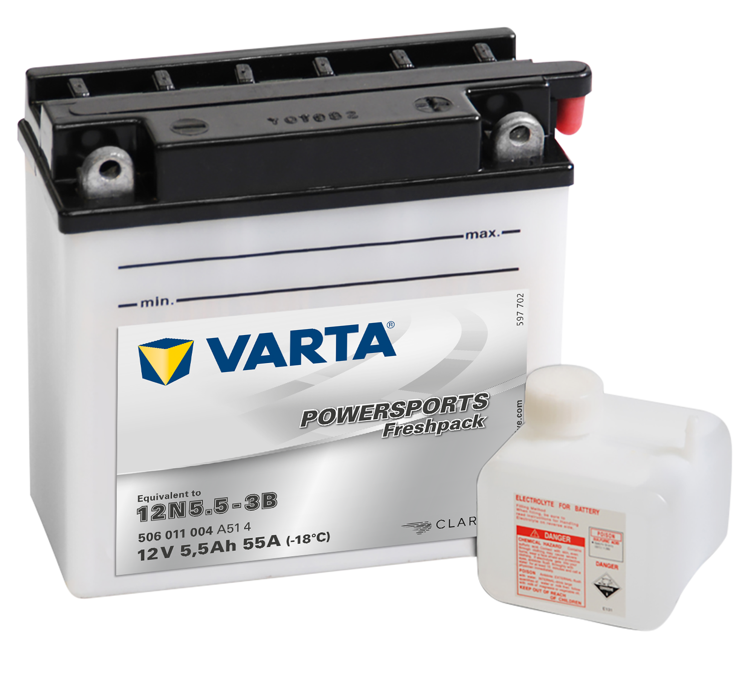 VARTA MC Batteri 12V 5,5AH 55CCA (136x61x131mm) +høyre 12N5,5-3B