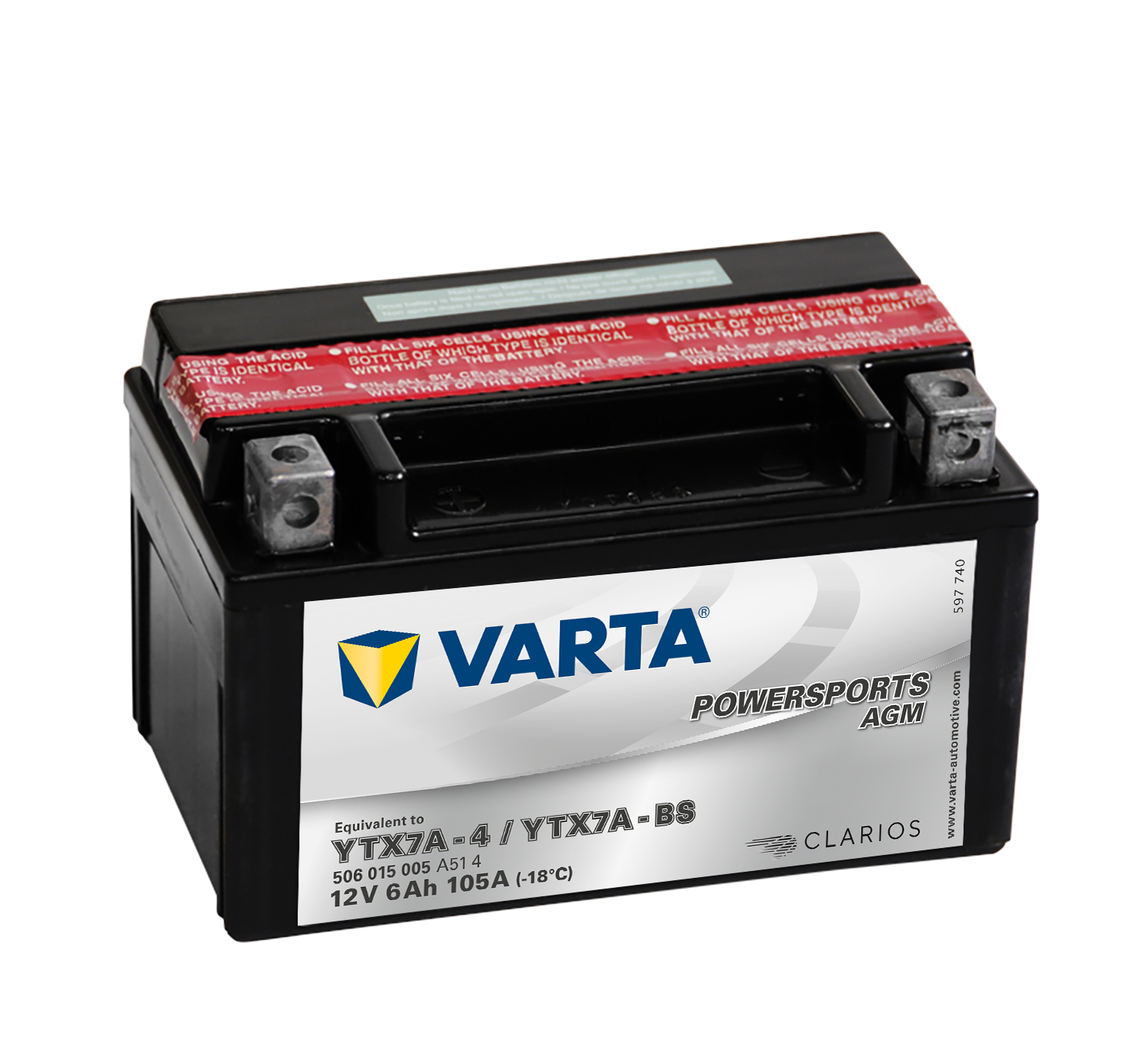 VARTA AGM MC Batteri 12V 6AH 105CCA (151x88x94mm) +venstre YTX7A-BS