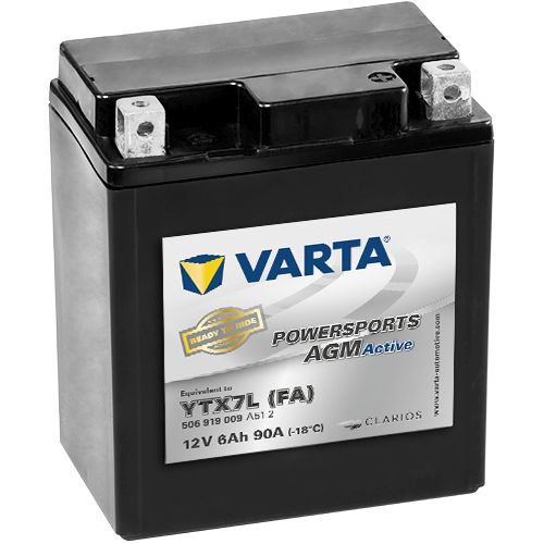 VARTA AGM MC Batteri 12V 6AH 100CCA (113x70x130mm) +høyre YTX7L (FA)