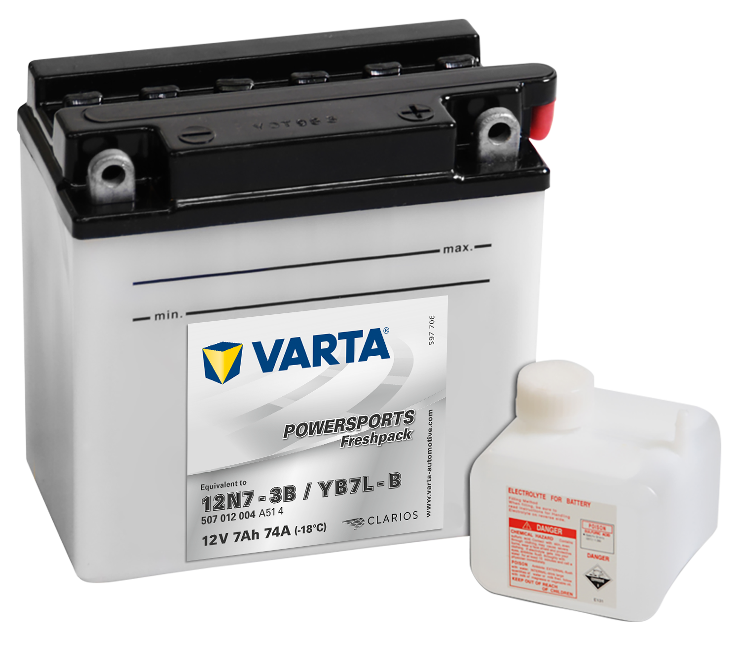 VARTA MC Batteri 12V 7AH 74CCA (136x76x134mm) +høyre YB7L-B