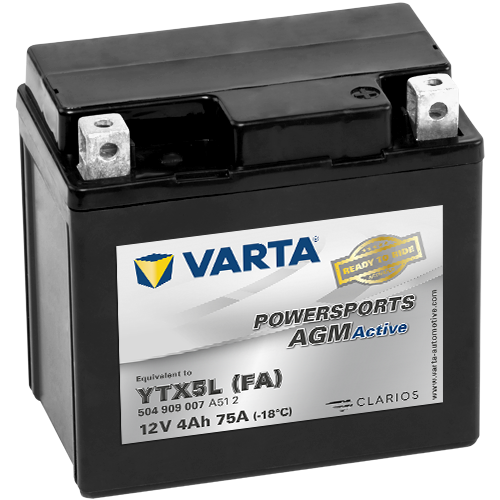 VARTA AGM MC Batteri 12V 4AH 75CCA (113x70x105mm) +høyre YTX5L (FA)