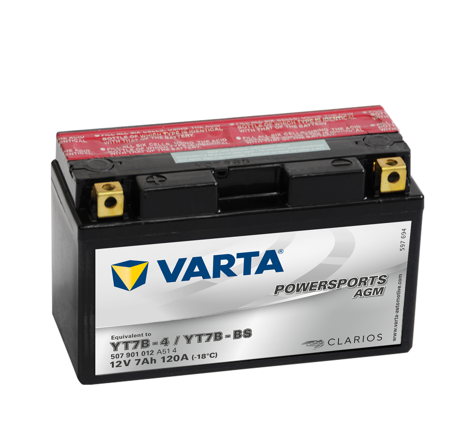 VARTA AGM MC Batteri 12V 7AH 120CCA (150x66x94mm) +venstre YT7B-BS