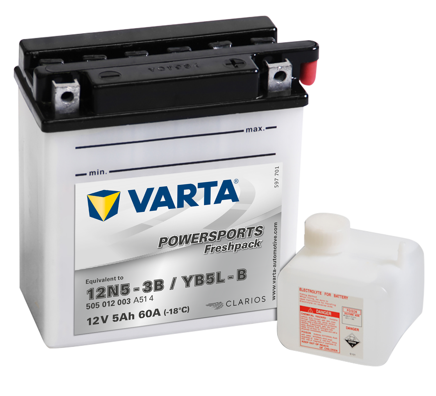 VARTA MC Batteri 12V 5AH 60CCA (121x61x131mm) +høyre YB5L-B