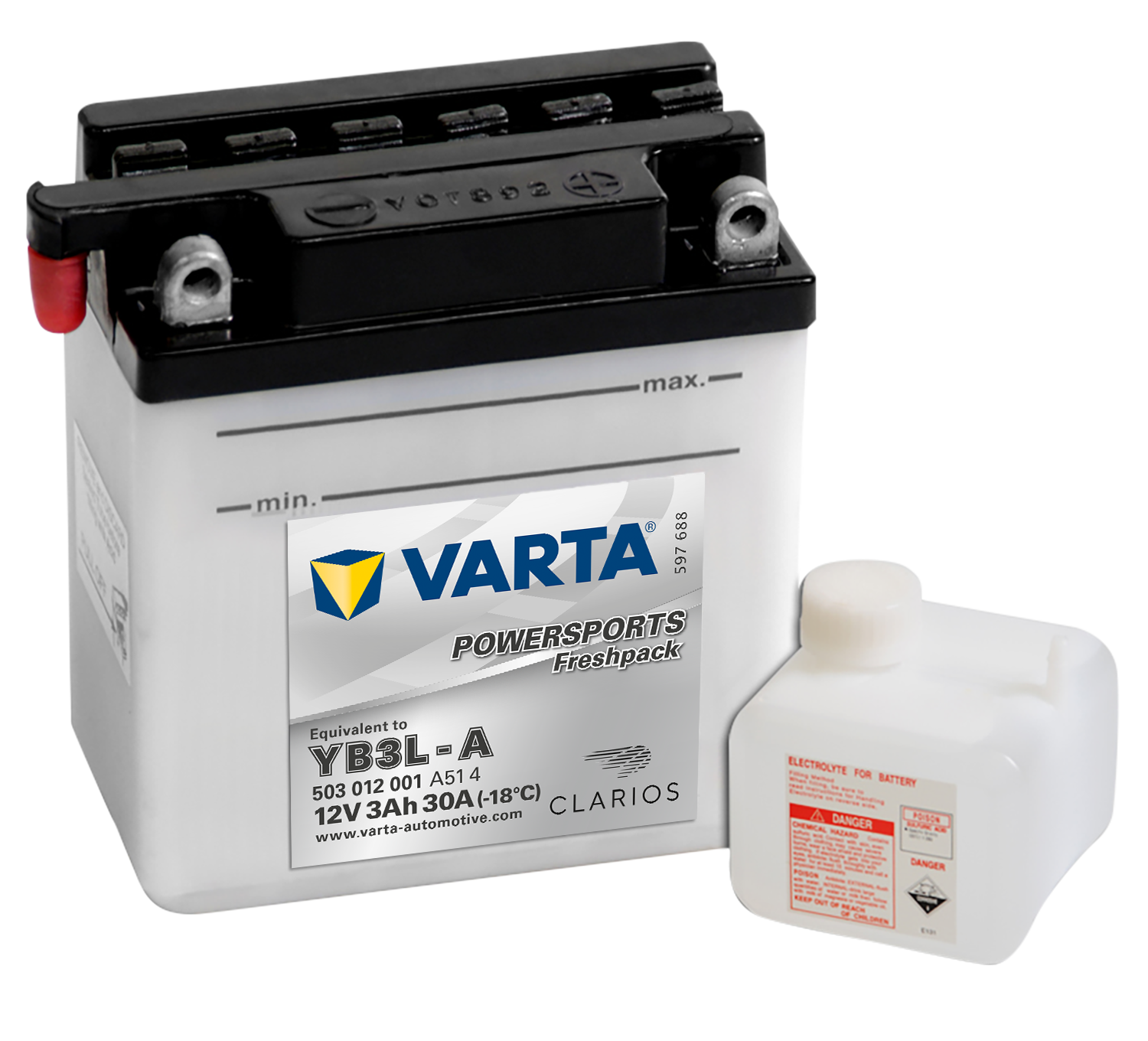 VARTA MC Batteri 12V 3AH 30CCA (100x58x112mm) +høyre YB3L-A