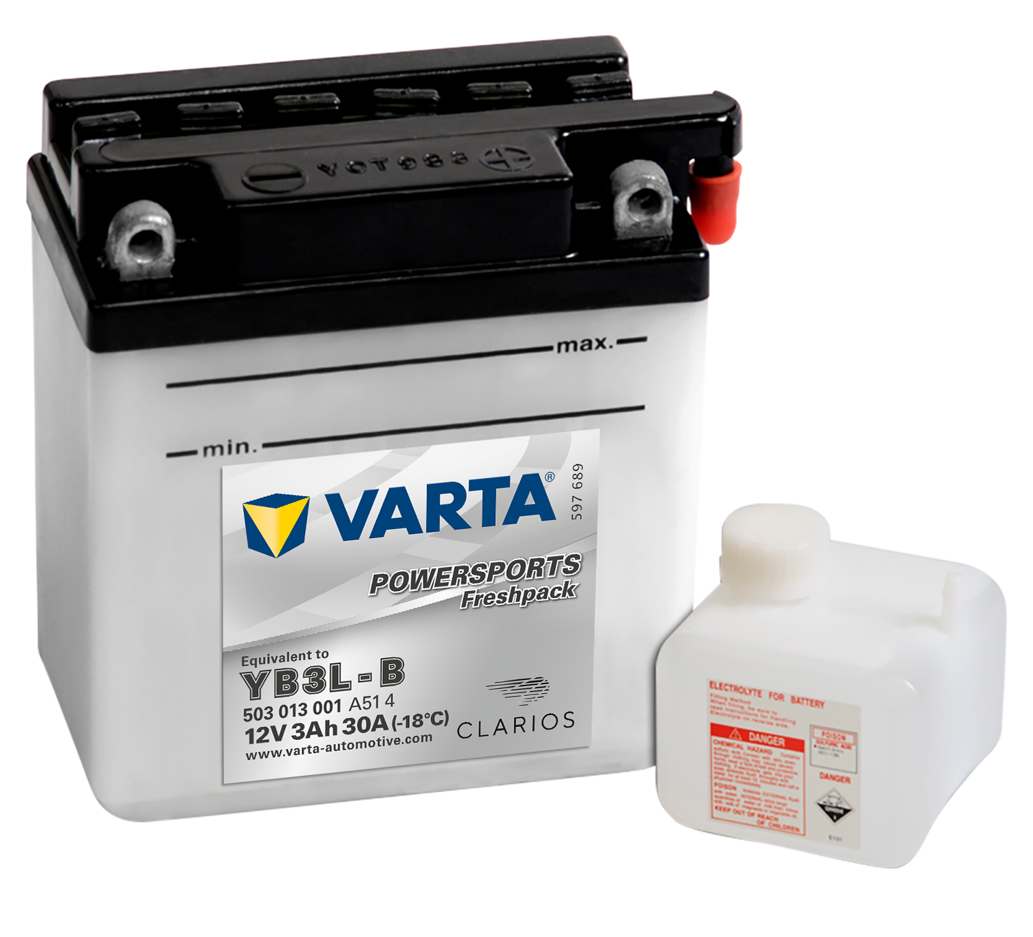 VARTA MC Batteri 12V 3AH 30CCA (100x58x112mm) +høyre YB3L-B