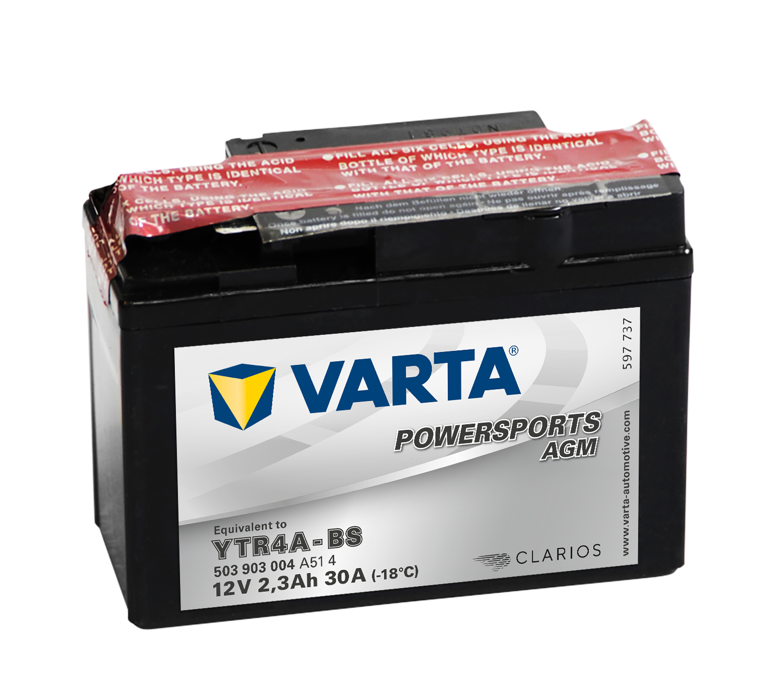 VARTA AGM MC Batteri 12V 2,3AH 30CCA (113x49x85mm) +høyre YTR4A-BS