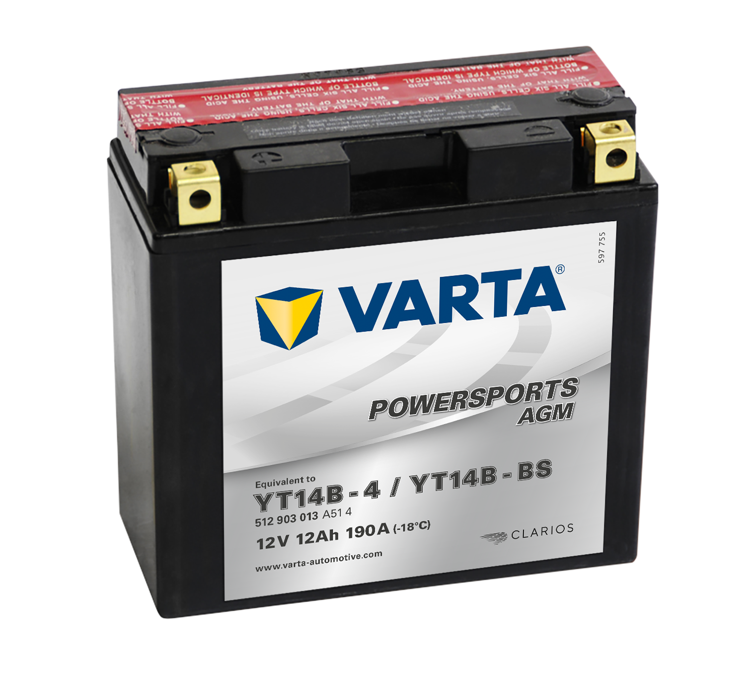 VARTA AGM MC Batteri 12V 12AH 190CCA (152x70x150mm) +venstre YT14B-BS