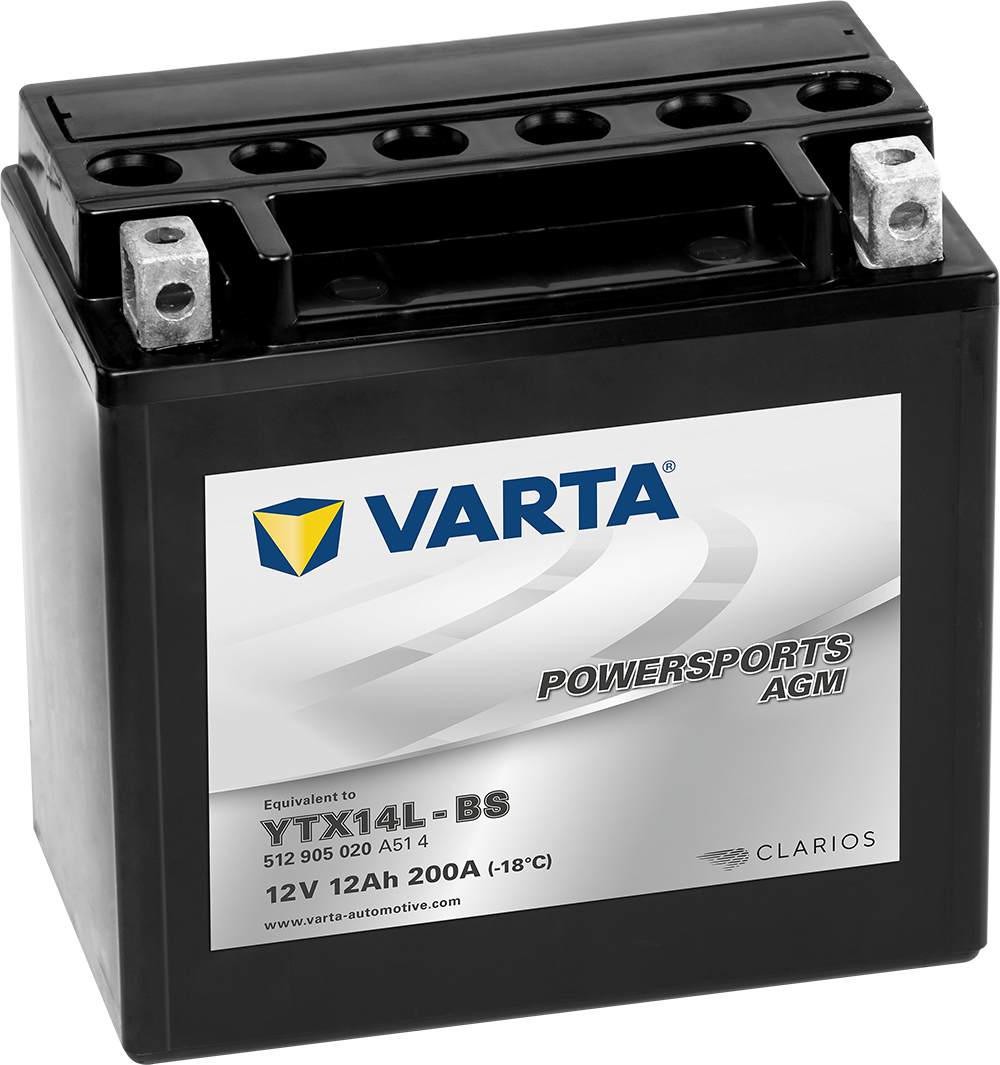 VARTA AGM MC Batteri 12V 12AH 200CCA (150x87x146mm) +høyre YTX14L-BS