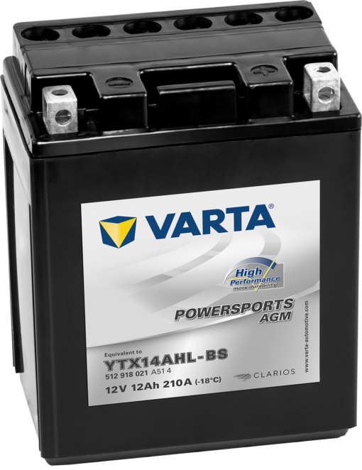 VARTA AGM MC Batteri 12V 12AH 210CCA (134x89x166mm) +høyre YTX14AHL-BS