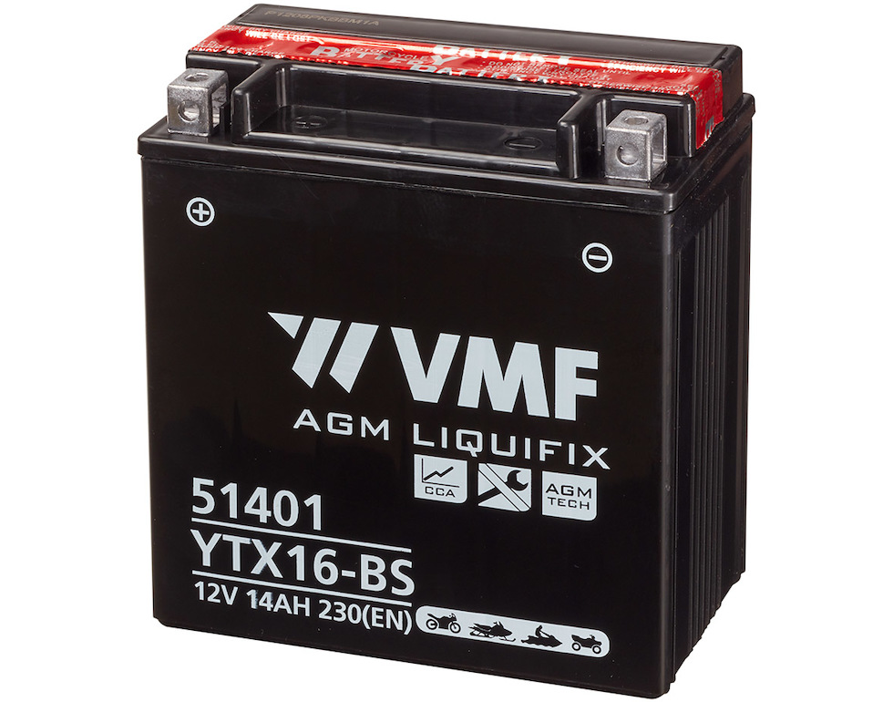 VMF MC Batteri 12V 14AH 230CCA (152x88x163) +venstre | YTX16-BS