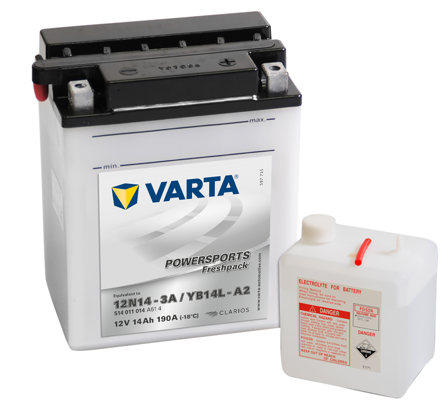 VARTA MC Batteri 12V 14AH 190CCA (135x90x167mm) +høyre YB14L-A2