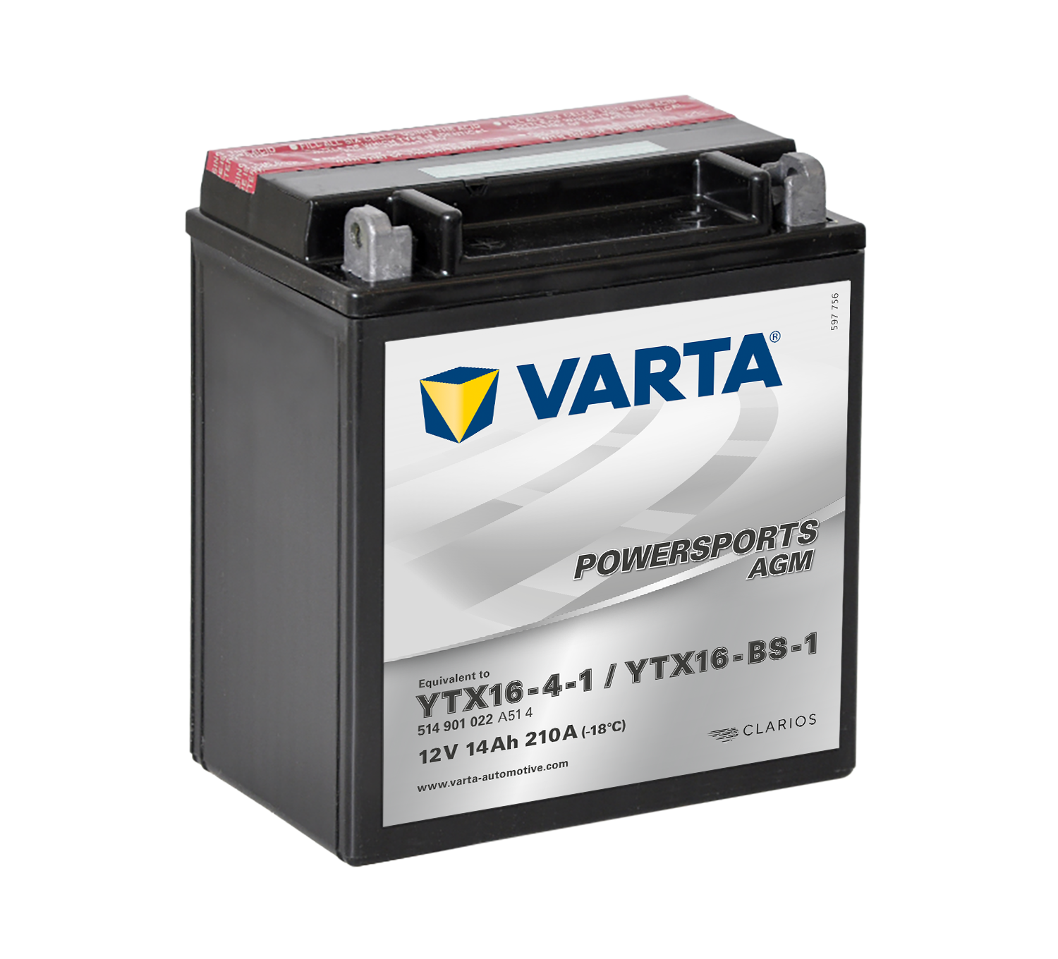 VARTA AGM MC Batteri 12V 14AH 210CCA (150x87x161mm) +venstre YTX16-BS-1