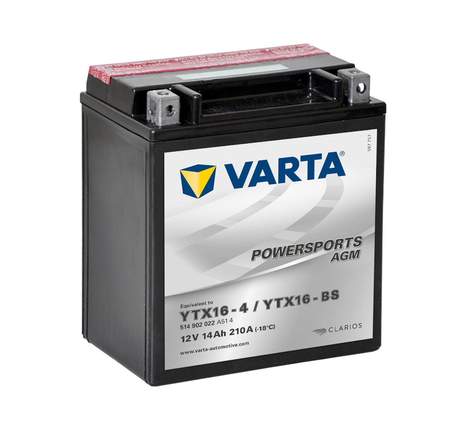 VARTA AGM MC Batteri 12V 14AH 210CCA (150x87x161mm) +venstre YTX16-BS