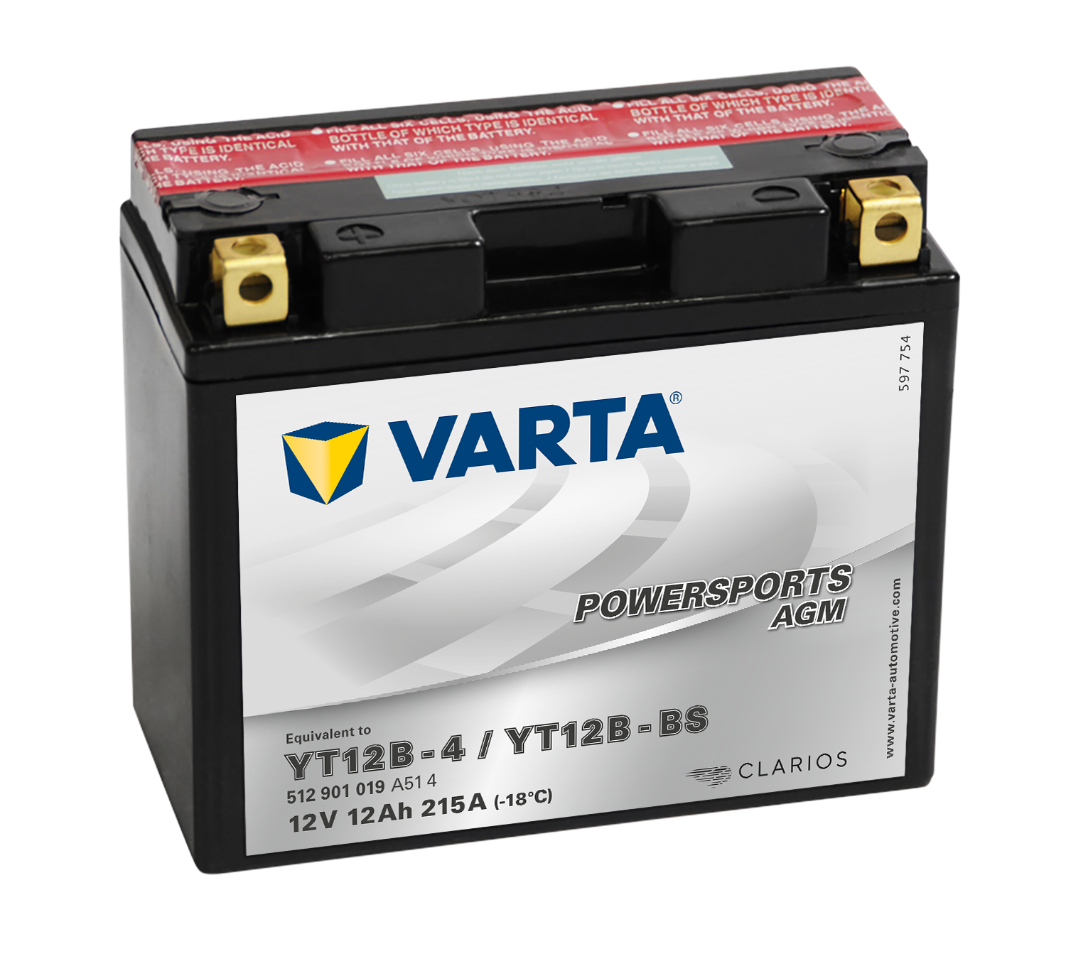 VARTA AGM MC Batteri 12V 12AH 215CCA (151x70x131mm) +venstre YT12B-BS