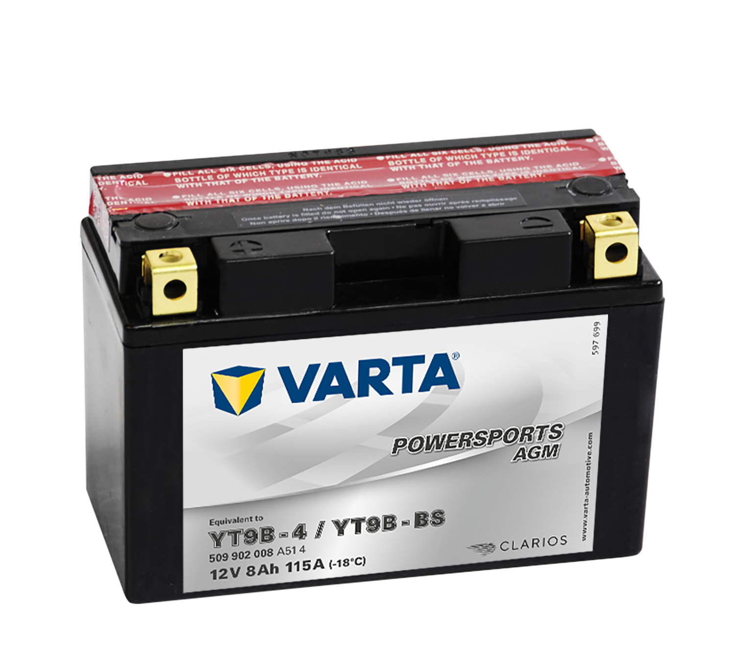 VARTA AGM MC Batteri 12V 8AH 115CCA (149x70x105mm) +venstre YT9B-BS  (509902)