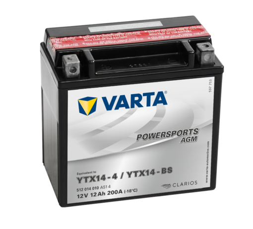 VARTA AGM MC Batteri 12V 12AH 200CCA (152x88x147mm) +venstre YTX14-BS