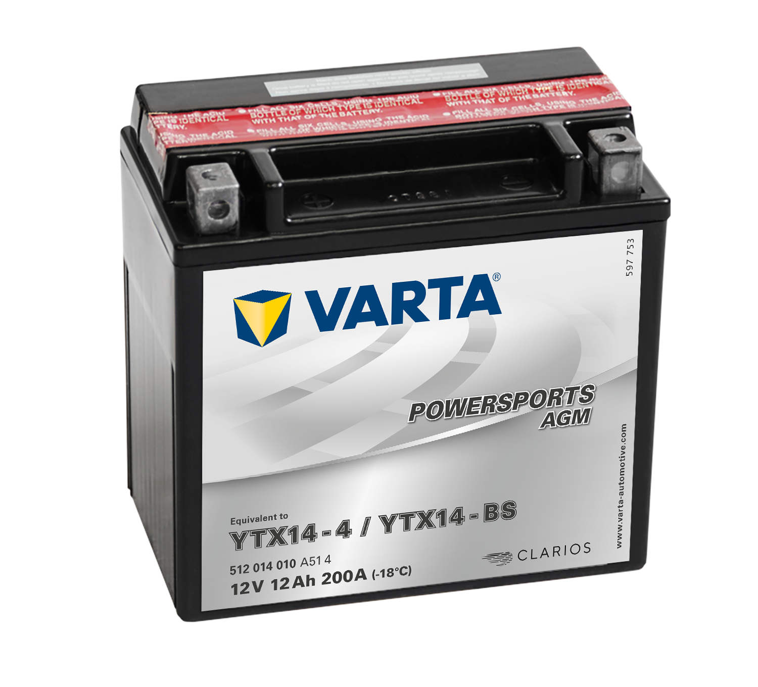 VARTA AGM MC Batteri 12V 12AH 200CCA (152x88x147mm) +venstre YTX14-BS