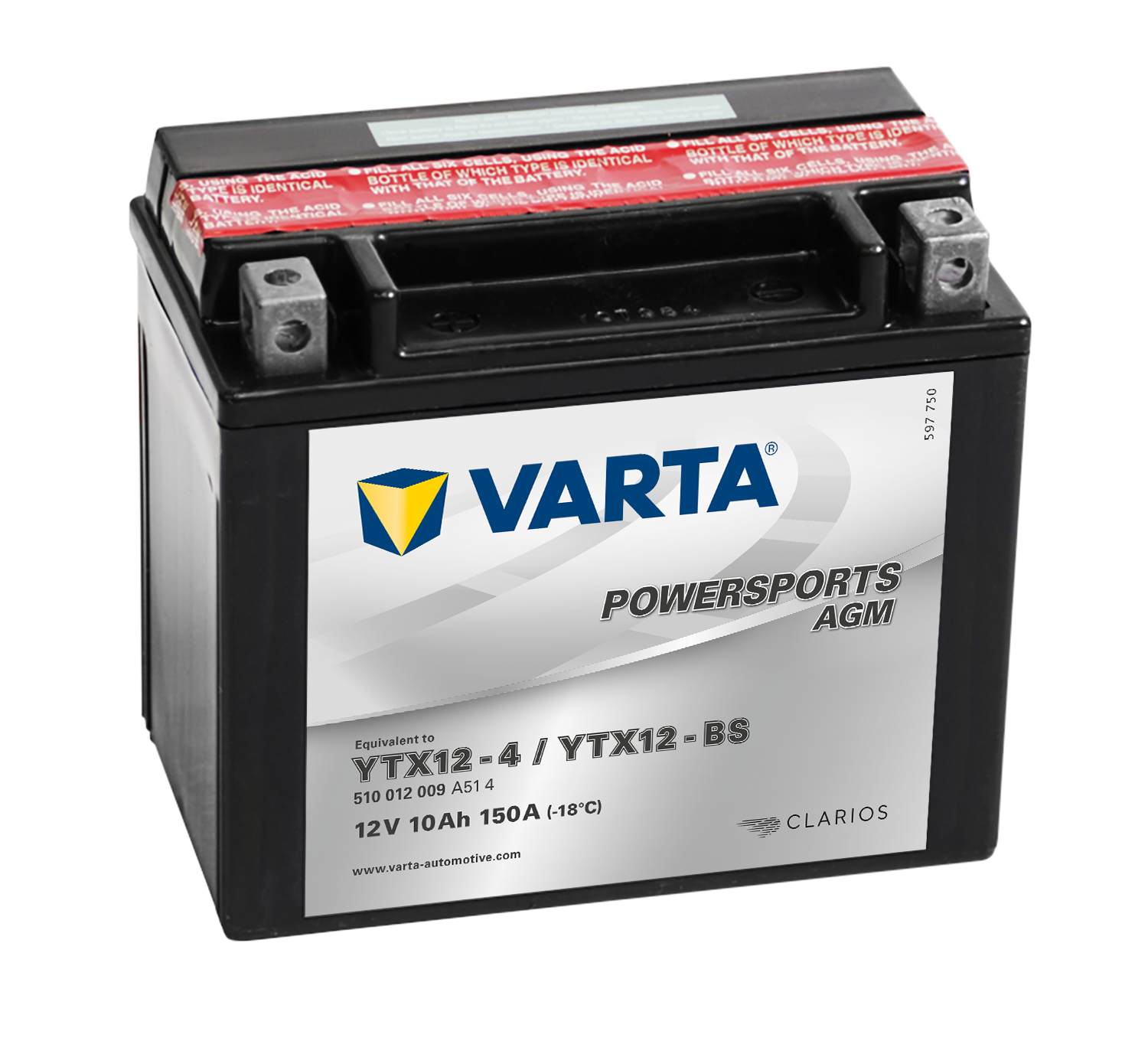 VARTA AGM MC Batteri 12V 10AH 150CCA (152x88x131mm) +venstre YTX12-BS