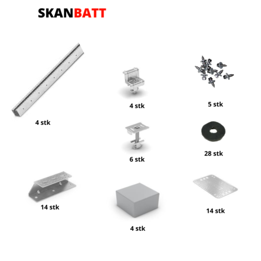 Takfeste for 4 paneler 2000x1000mm til slette tak (Takpapp)