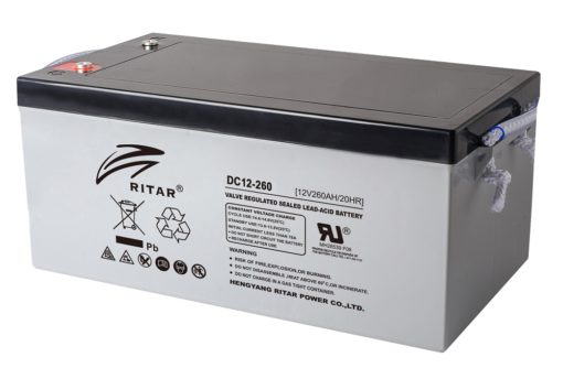 RITAR AGM Deep Cycle Batteri 12V 260AH C10 (520x268x220mm) +høyre