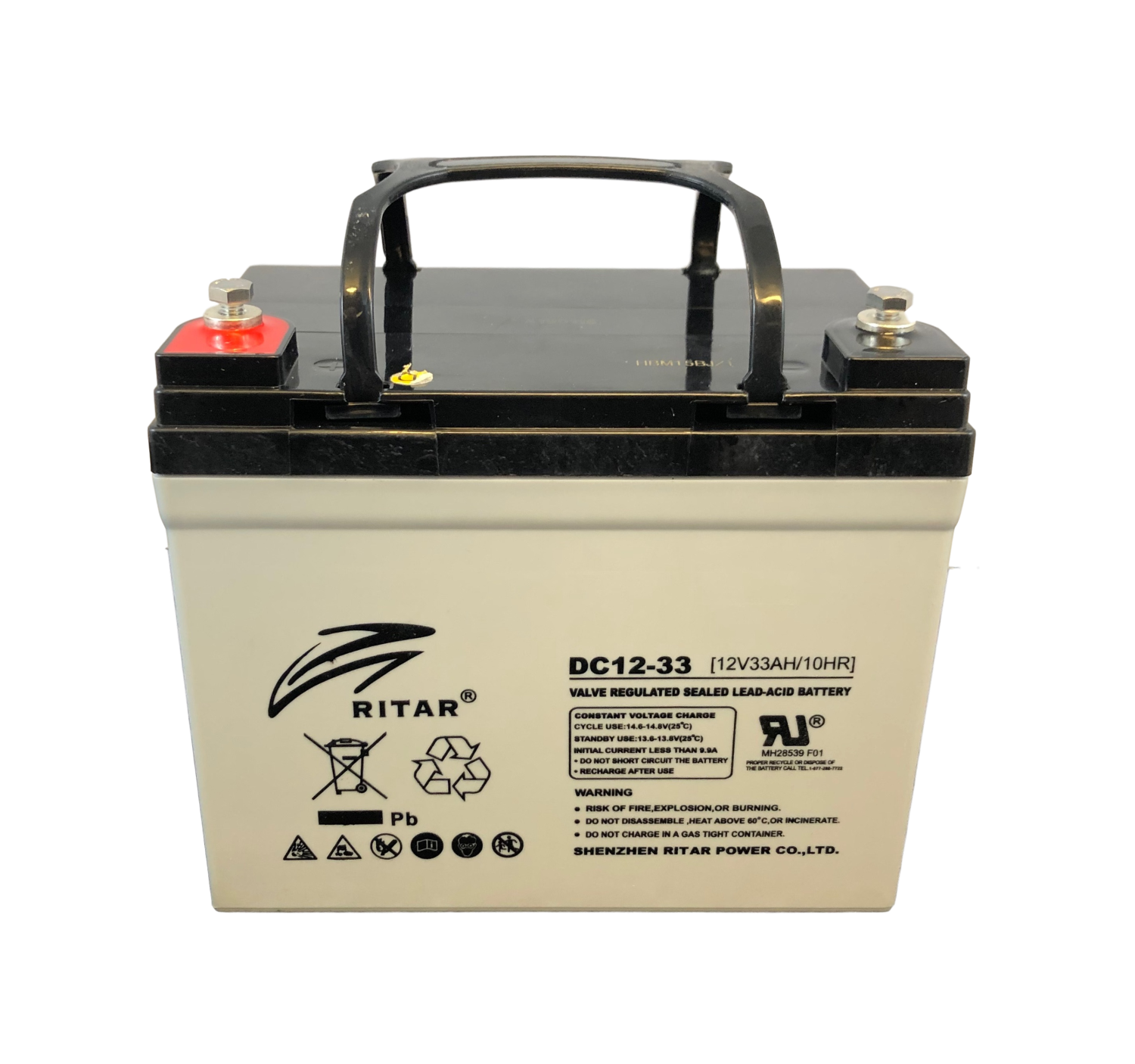 RITAR AGM Deep Cycle Batteri 12V 33AH (196x130x163mm) +venstre