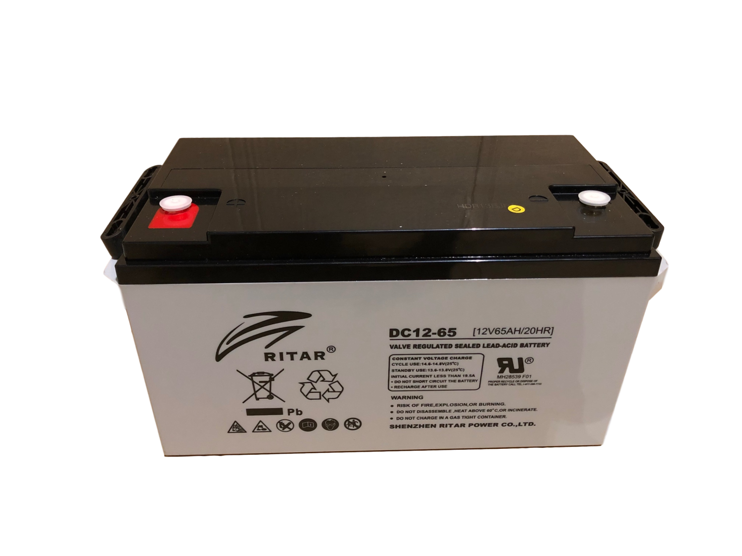 RITAR AGM Deep Cycle Batteri 12V 65AH (350x167x180mm) +venstre (RA12-65)