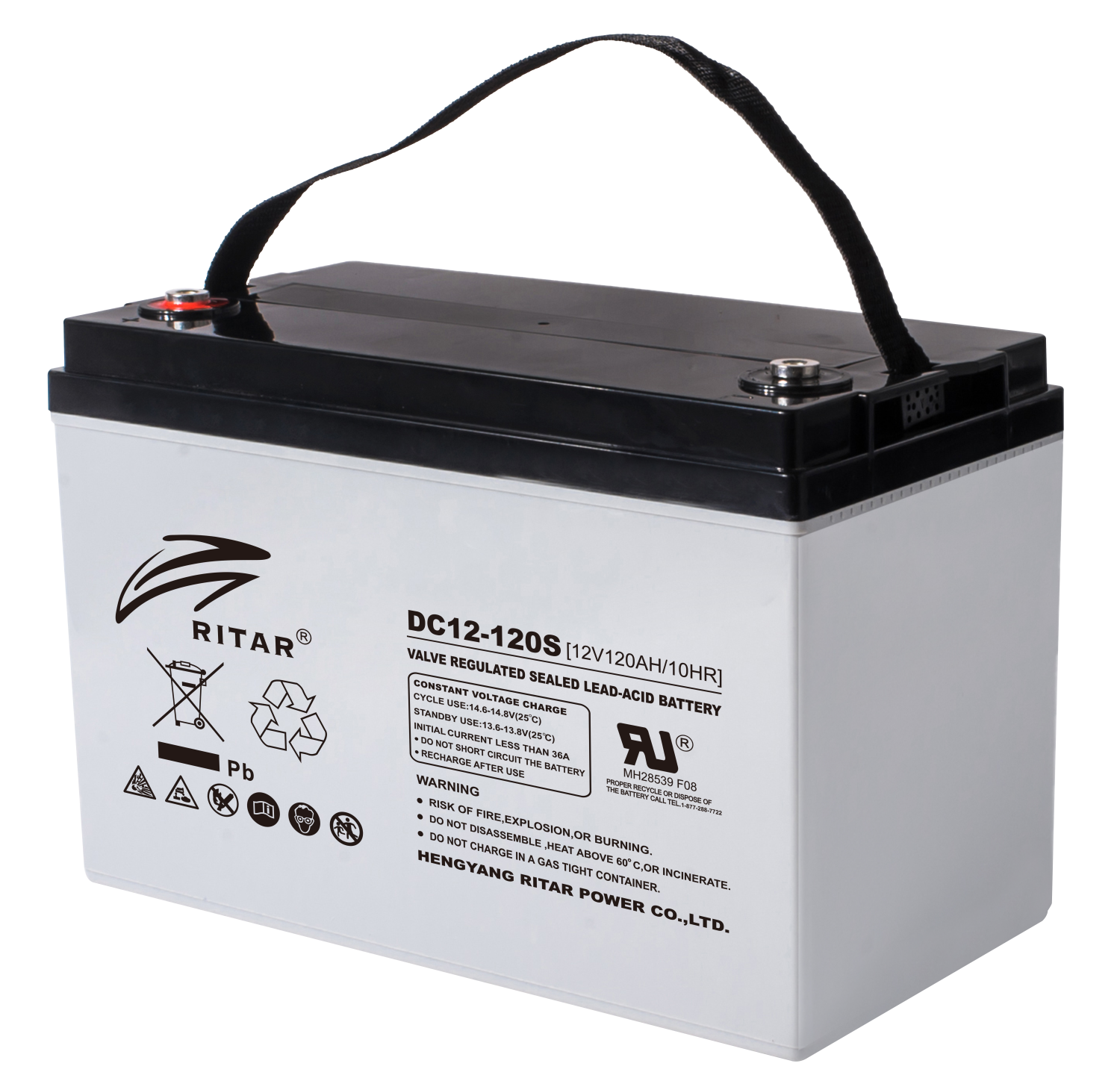 RITAR AGM Deep Cycle Batteri 12V 120AH C10 (328x172x222mm) +venstre