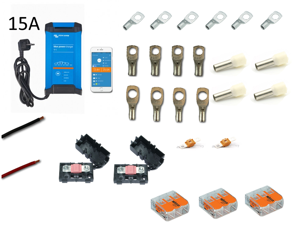 Bobil erstatningslader Victron 15A 3 kanaler med 2 kabelkit