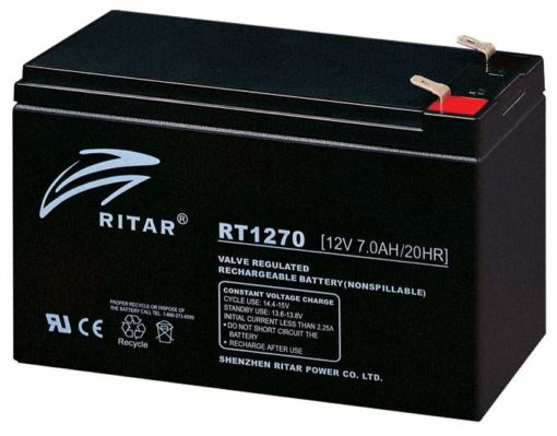 RITAR AGM Batteri 12V 7AH (151x65x94mm) F2 - 10års design