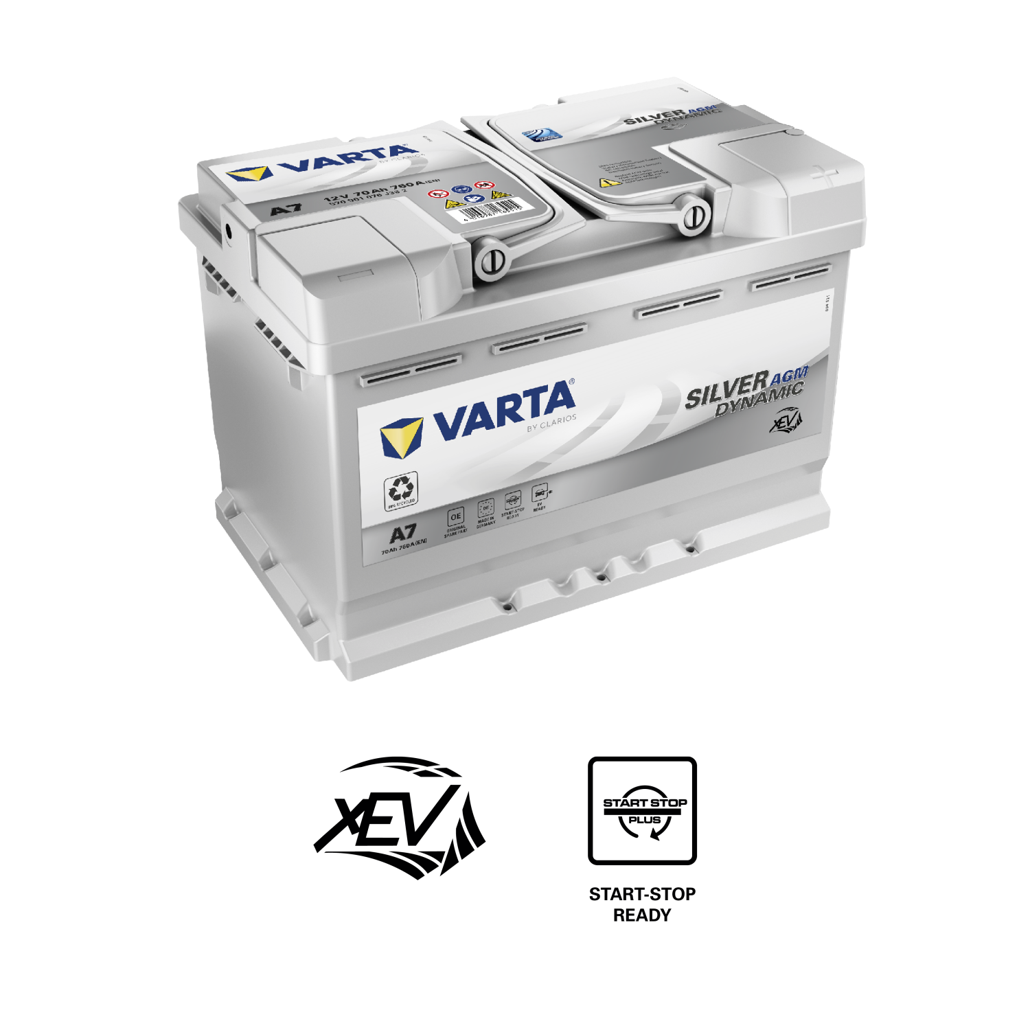 VARTA Silver Dynamic AGM Batteri 12V 70AH 760CCA (278x175x190/190mm) +høyre A7 xEV