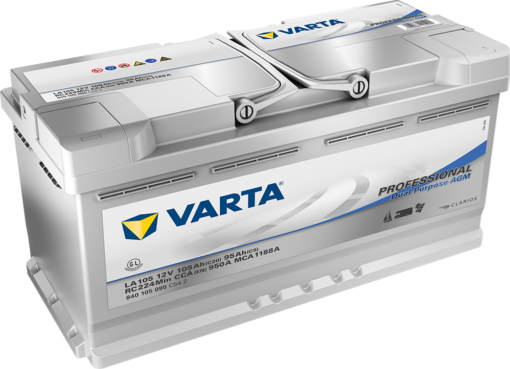 VARTA AGM Fritidsbatteri 12V 105AH 950CCA (394x175x190/190mm) +høyre LA105