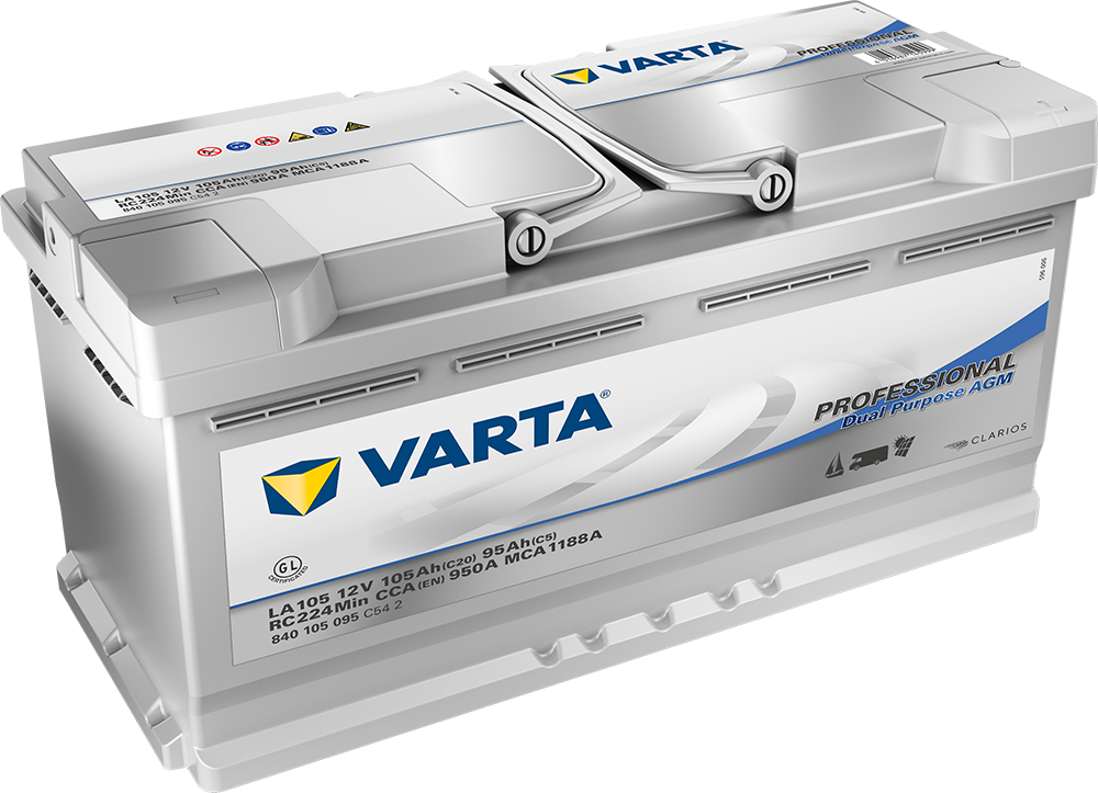 VARTA AGM Fritidsbatteri 12V 105AH 950CCA (394x175x190/190mm) +høyre LA105