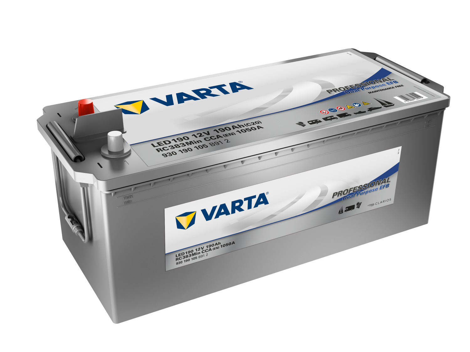 VARTA Fritidsbatteri EFB Batteri 12V 190AH 1050CCA (513x223x190/223mm) +venstre LED190