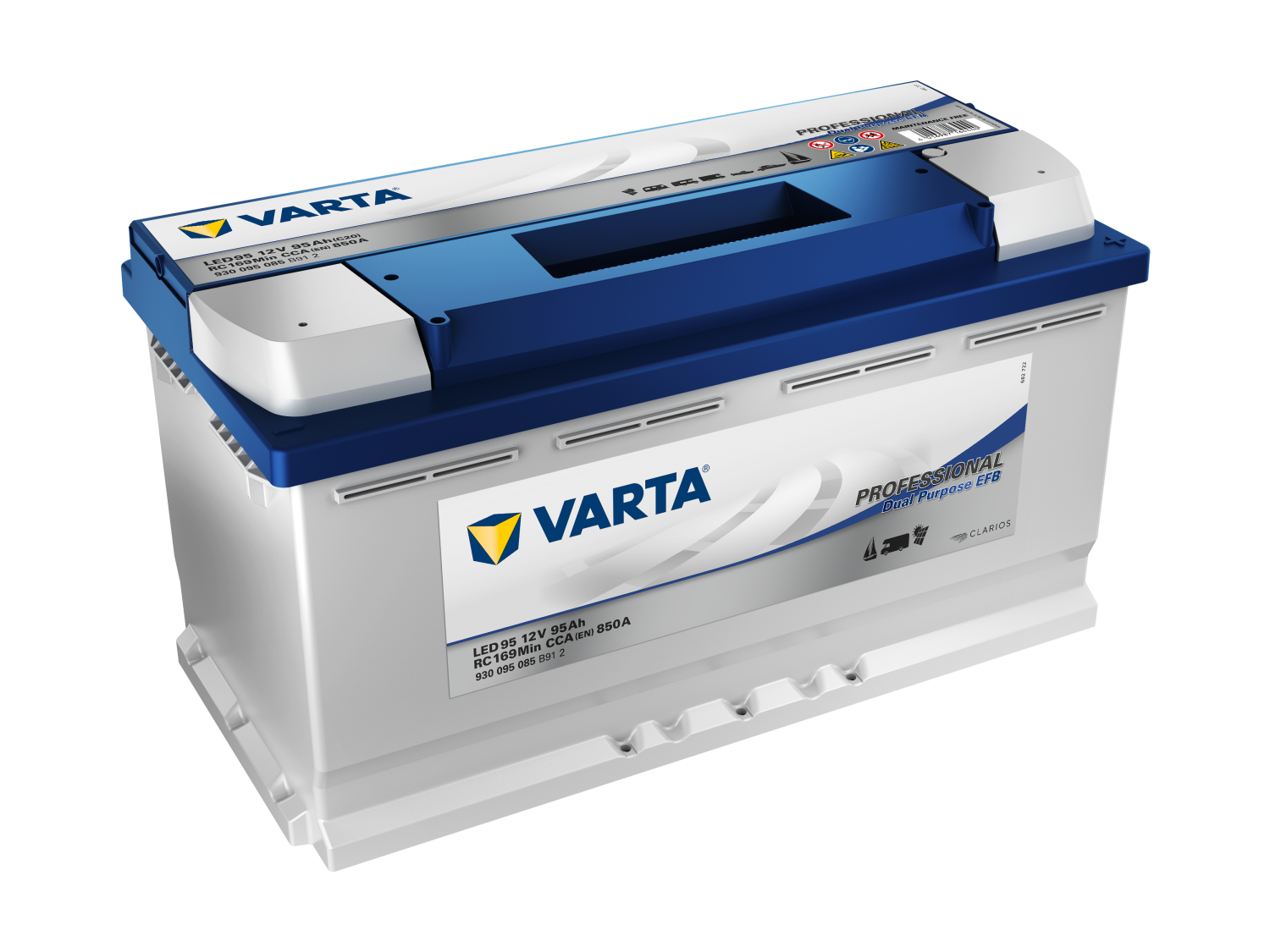 VARTA Fritidsbatteri EFB Batteri 12V 95AH 850CCA (353x175x190/190mm) +høyre LED95