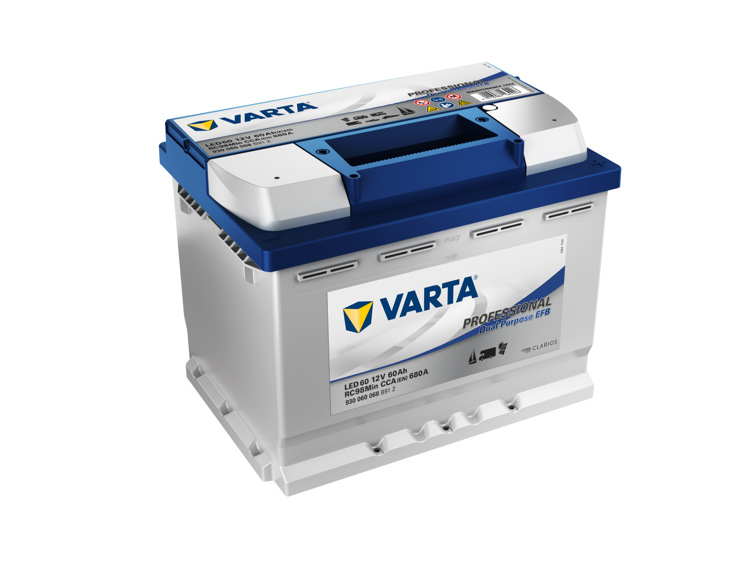 VARTA Fritidsbatteri EFB Batteri 12V 60AH 640CCA (242x175x190/190mm) +høyre LED60