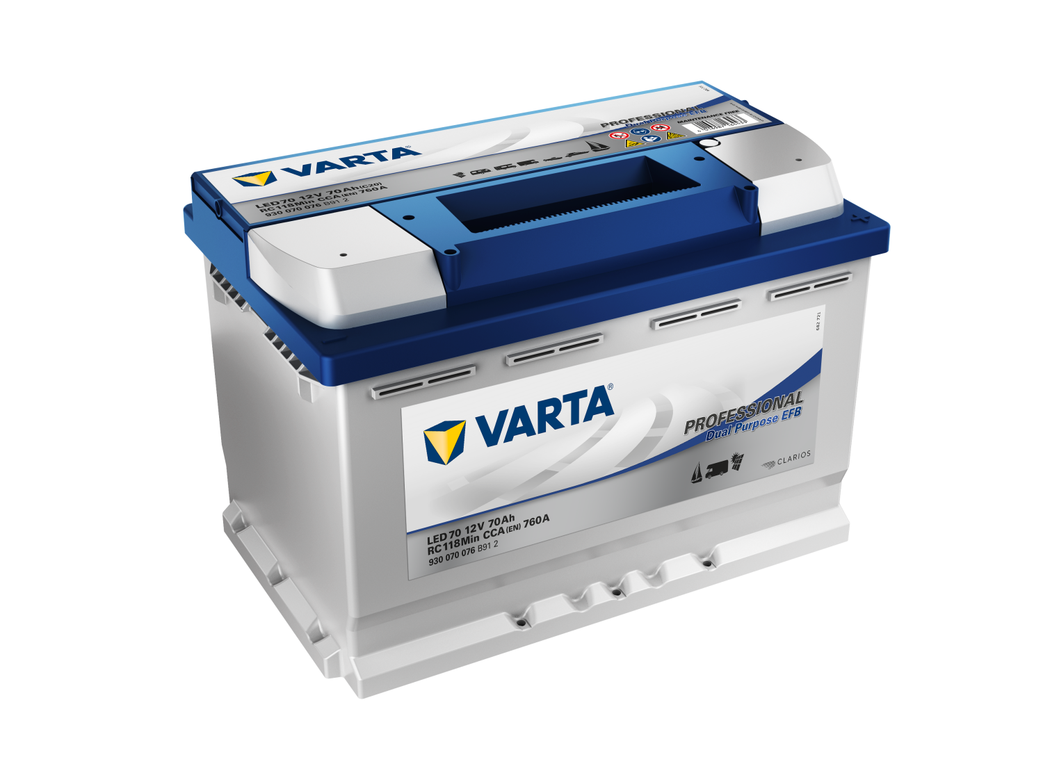 VARTA Fritidsbatteri EFB Batteri 12V 70AH 760CCA (278x175x190/190mm) +høyre LED70