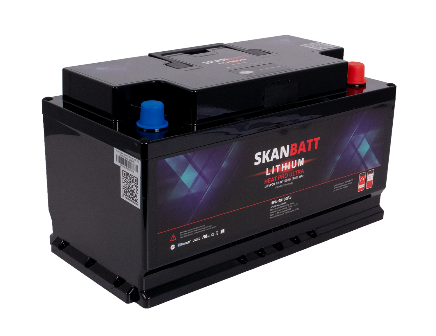 SKANBATT Lithium HEAT PRO 'Ultra' 12V 100AH - CAN Bus - 300A (<3s) - 8 års garanti - BOBILBATTERIET