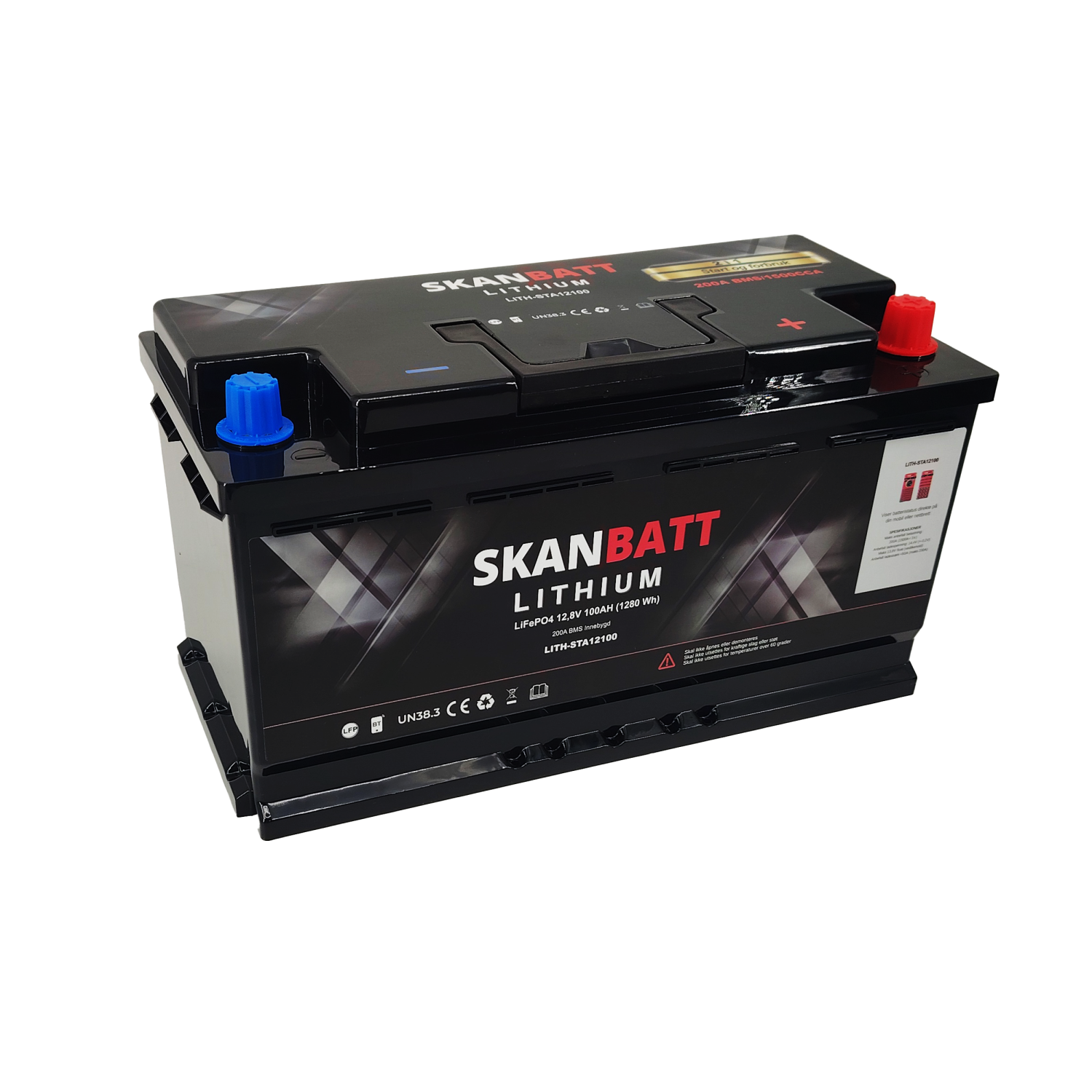 SKANBATT Lithium Start- og forbruksbatteri 12V 100Ah 1500CA - Bluetooth