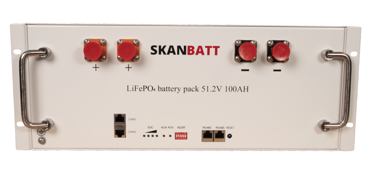 SKANBATT Lithium Batteri 51,2V 100Ah - 5,12kWh - LiFePO4 - Rackmodul