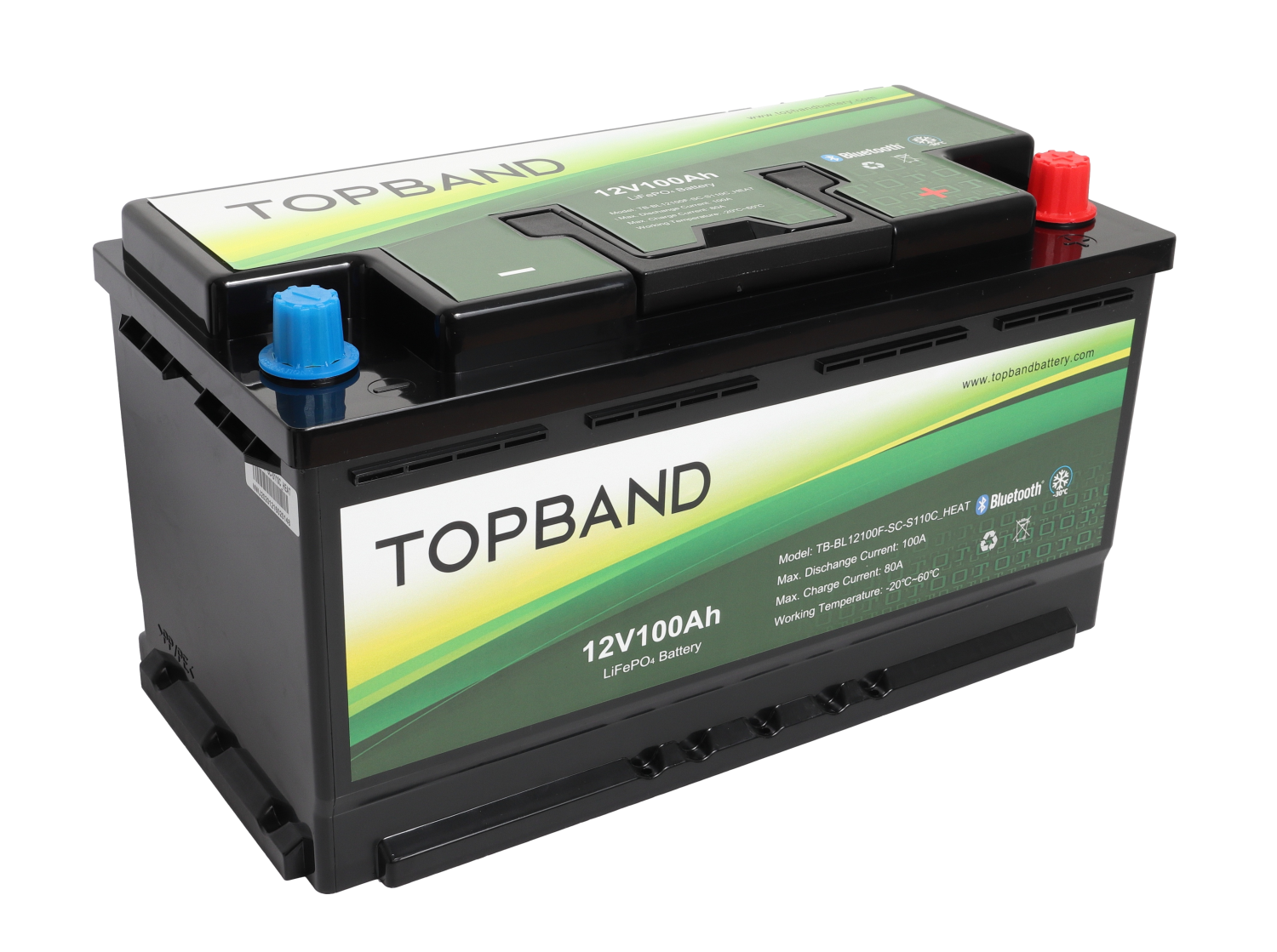 TOPBAND Lithium HEAT PRO - 12V 100AH - 100A BMS - BOBIL - Bluetooth og Varme (TOP-HEAT-RV)