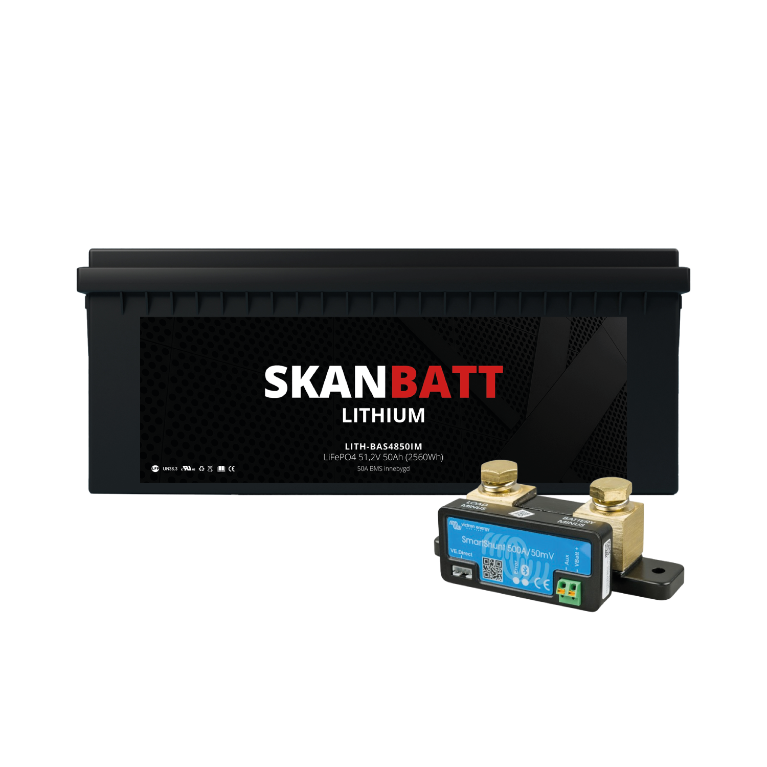 SKANBATT Lithium Batteri 48V 50AH 50A BMS (522x240x218mm) - IP67 - Med Bluetooth - NYHET! (kan forhå