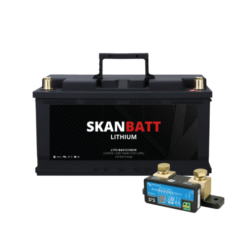 SKANBATT Lithium Batteri 12V 104AH 100A BMS (279x175x190mm) - Med Bluetooth - NYHET (kan forhåndsbes