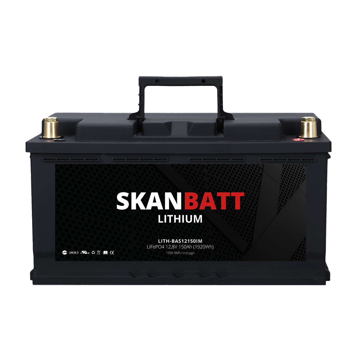 SKANBATT Lithium Batteri 12V 150AH 150A BMS (352x174x190mm) - NYHET (kan forhåndsbestilles)