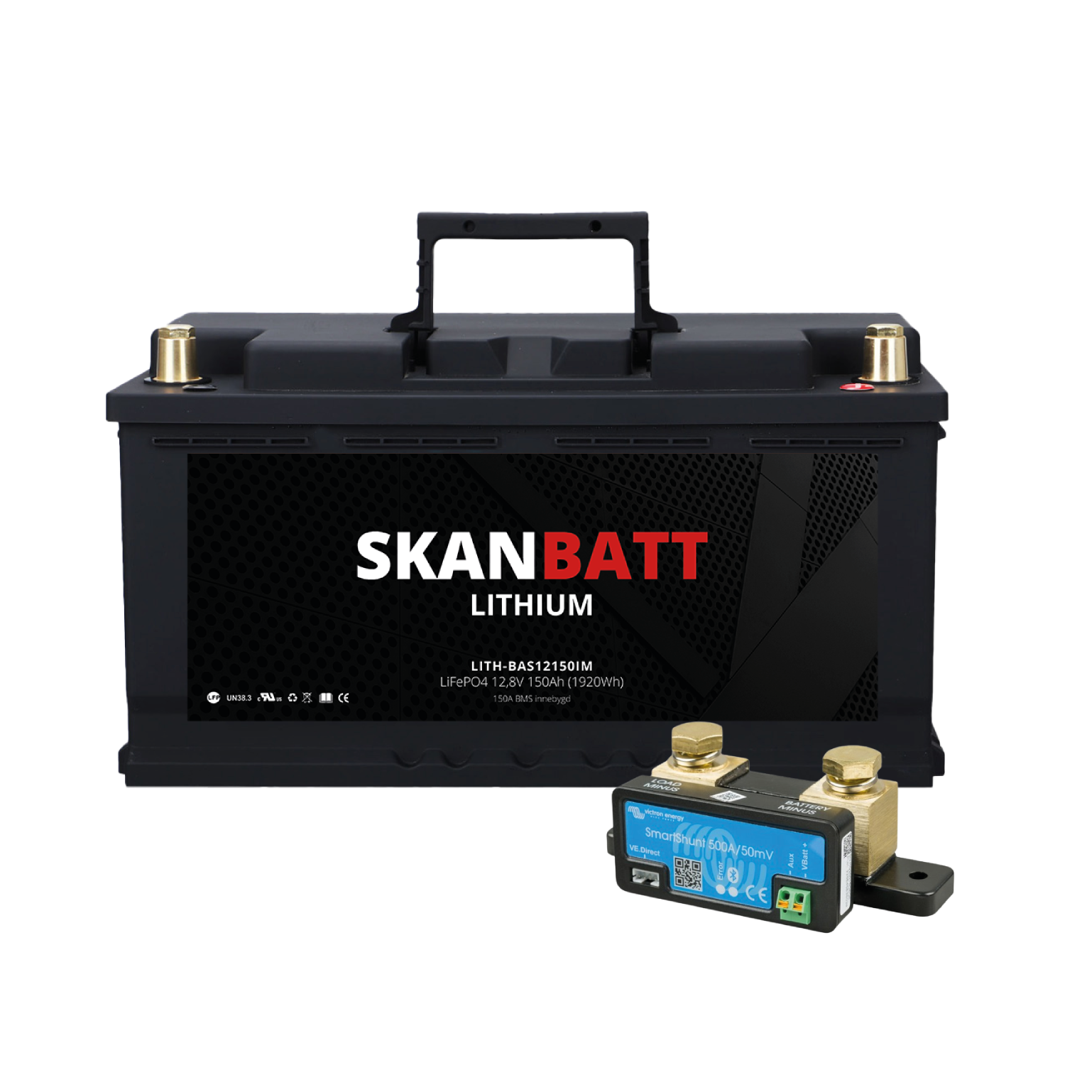 SKANBATT Lithium Batteri 12V 150AH 150A BMS (352x174x190mm) - Med Bluetooth - NYHET (kan forhåndsbes